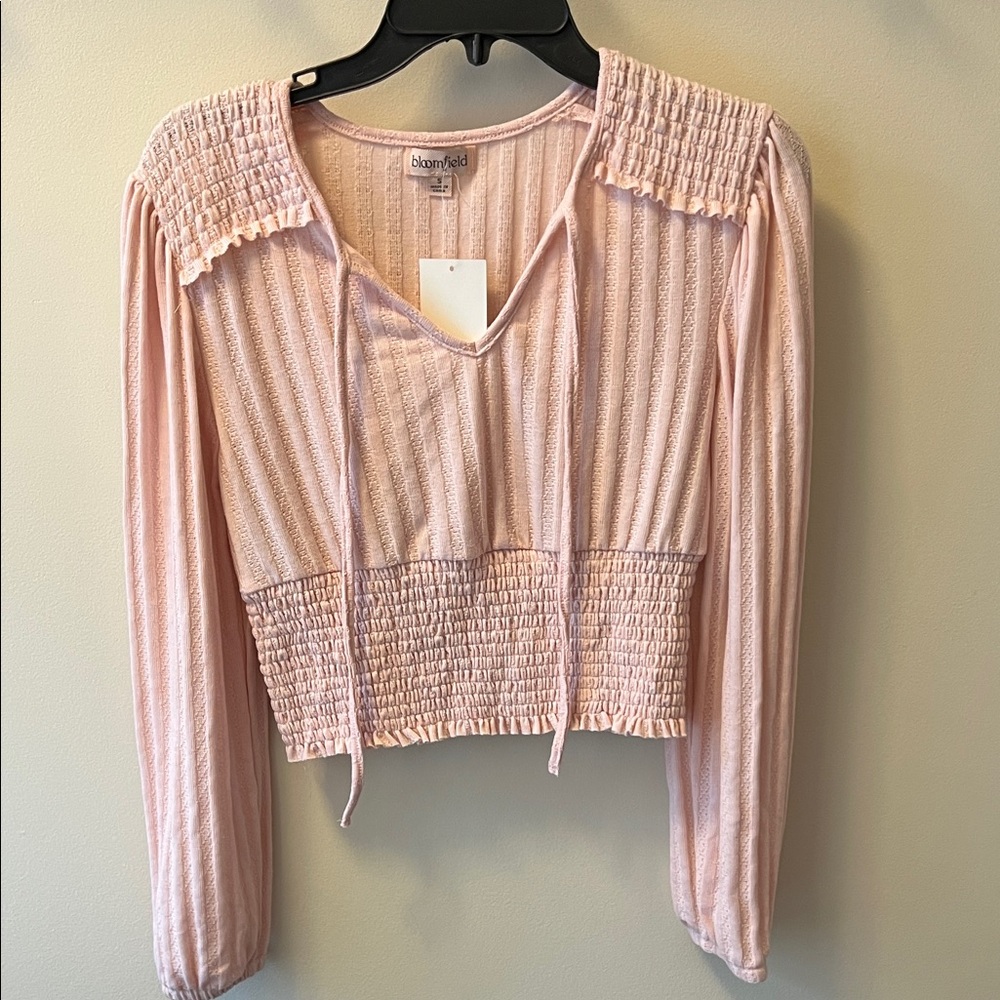 Bloomfield Pink Smocked V-Neck Crop Top